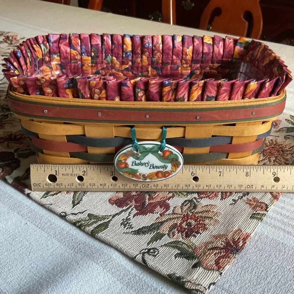 LONGABERGER Baker's Bounty Woven Wood Basket Fall Leaf Liner, Charm, & Protector